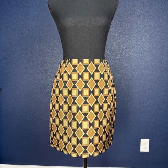 Ann Taylor Dresses & Skirts - Ann Taylor Black and Brown Geometric Silk Mini Pencil Skirt, Size 2 PETITE